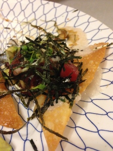 japanese style nachos with fresh ahi poke